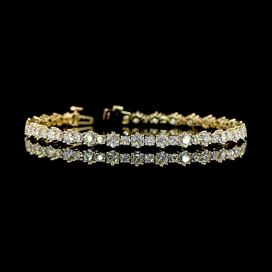 Round Station Tennis Bracelet, 6 ct in 14k yellow gold