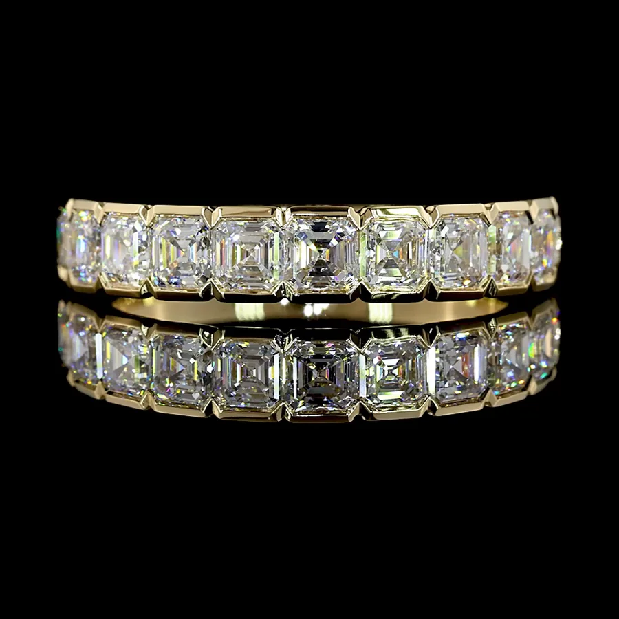 Asscher Half Eternity Band, 2 ct in 14k yellow gold