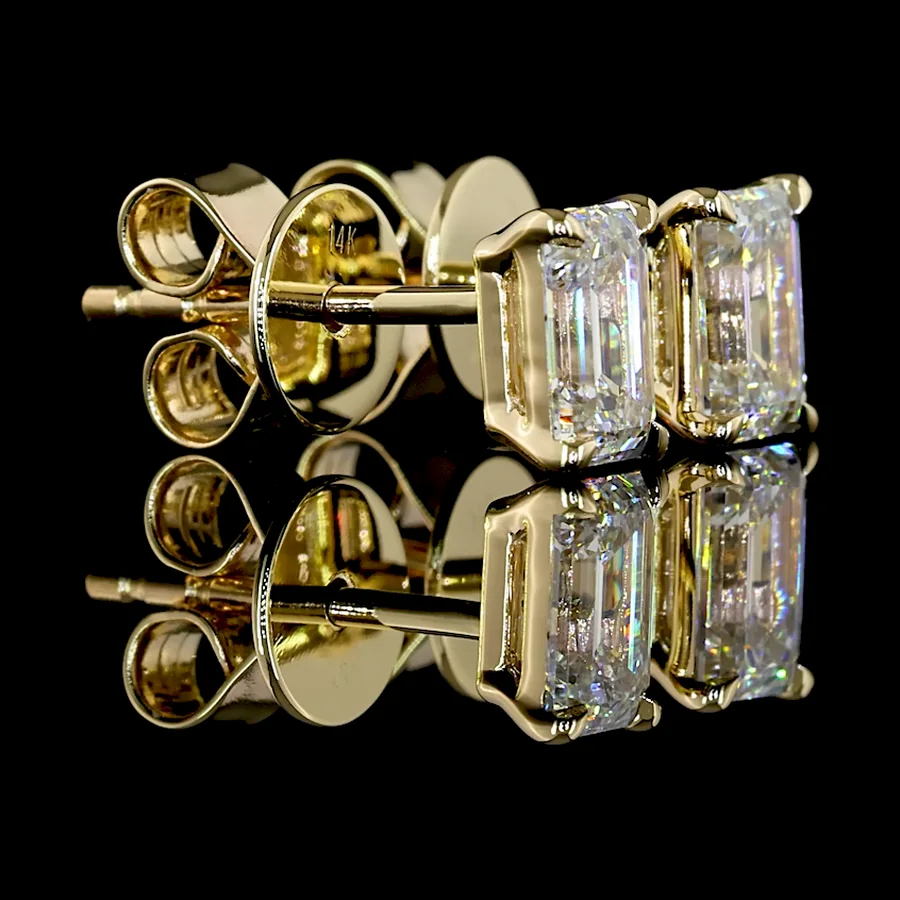 Emerald Cut Studs, 2 ct in 14k yellow gold