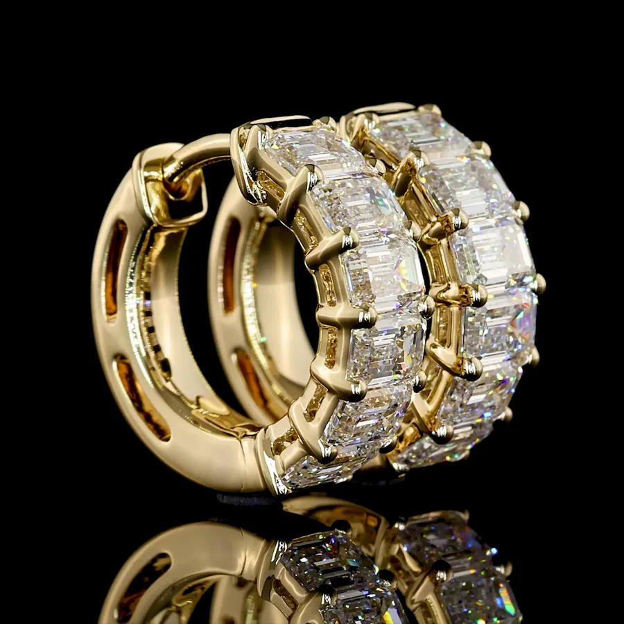 Emerald Cut Huggies, 2 ct in 14k yellow gold