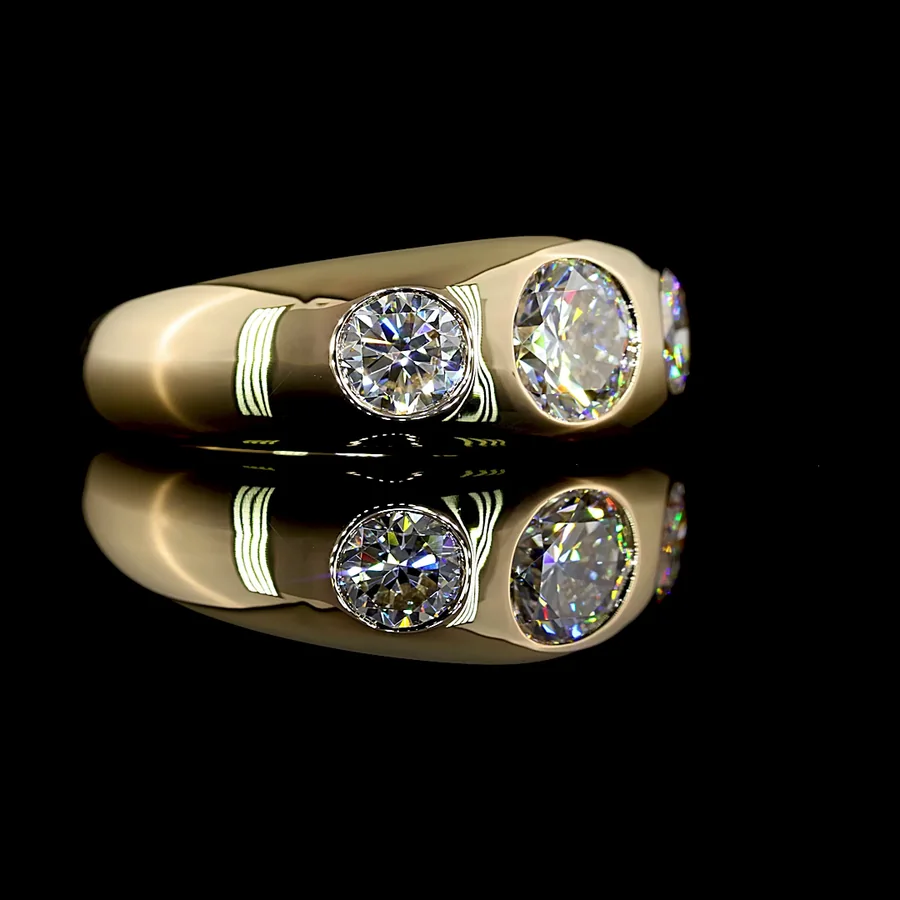 Round Three Stone Ring, 2 ct in 14k yellow gold