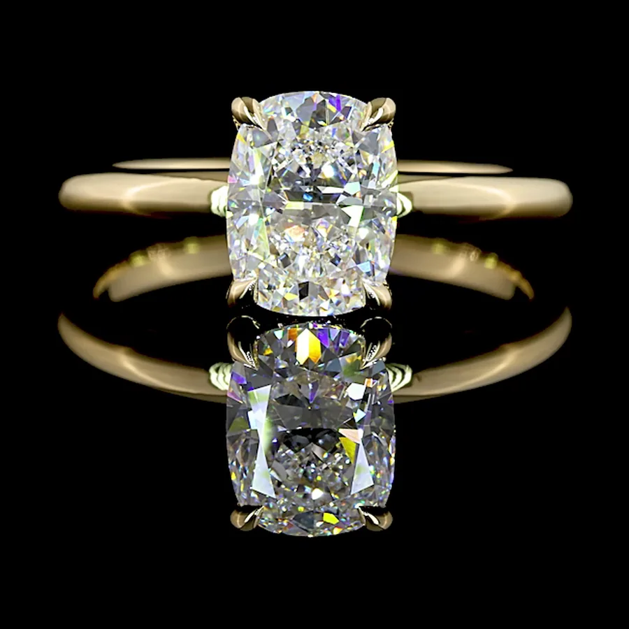 Cushion Hidden Halo Ring, 1.5 ct in 14k yellow gold