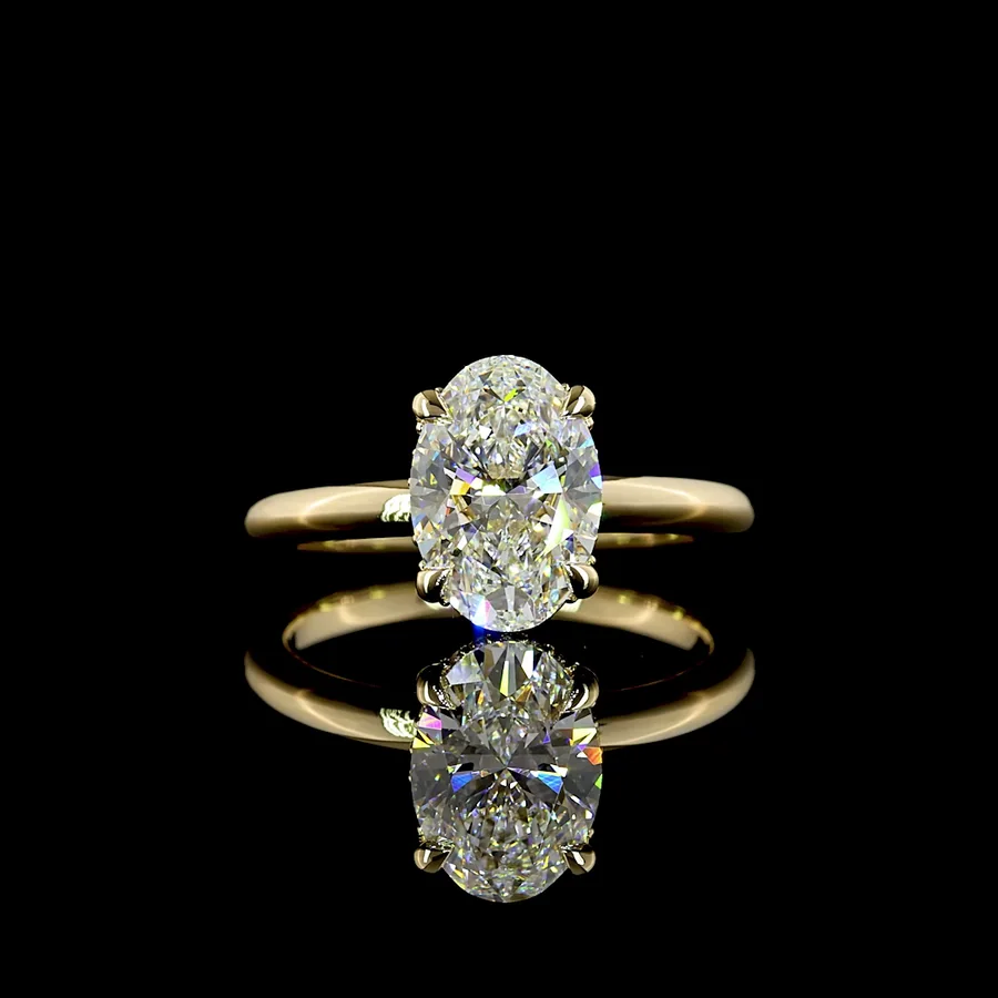 Oval Hidden Halo, 2 ct in 14k yellow gold