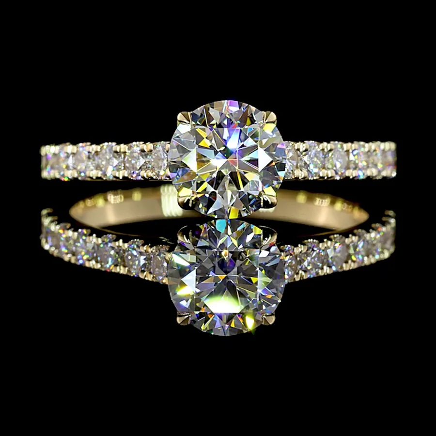Round Hidden Halo Ring, 1.5 ct in 14k yellow gold