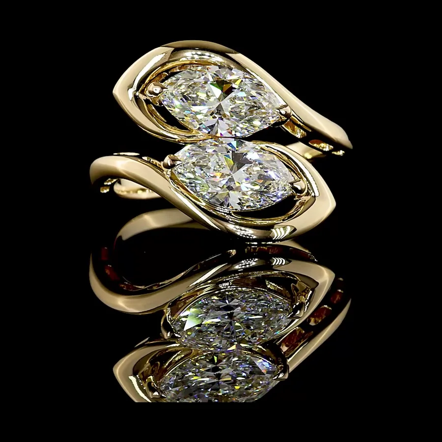Marquise Toi et Moi Ring, 2 ct in 14k yellow gold