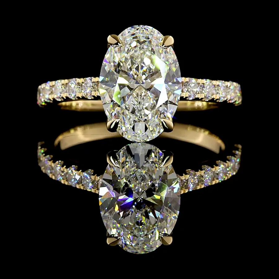 Oval Hidden Halo Ring, 3 ct in 14k yellow gold