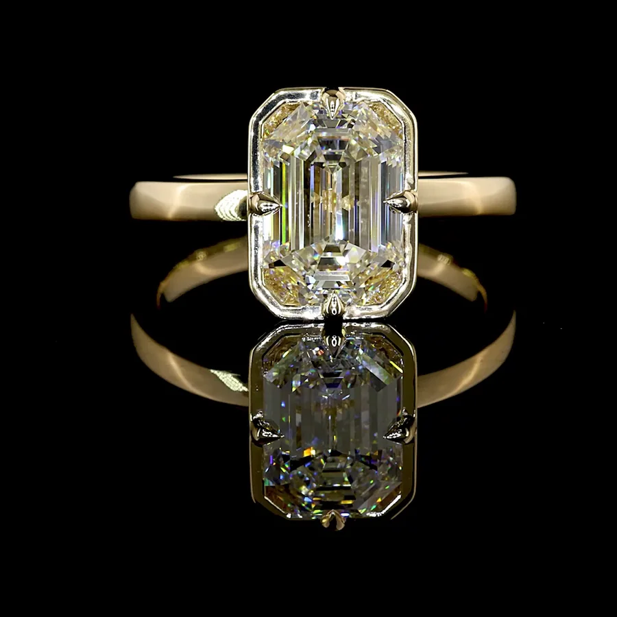 Emerald Cut Hidden Halo Ring, 2.5 ct in 14k yellow gold