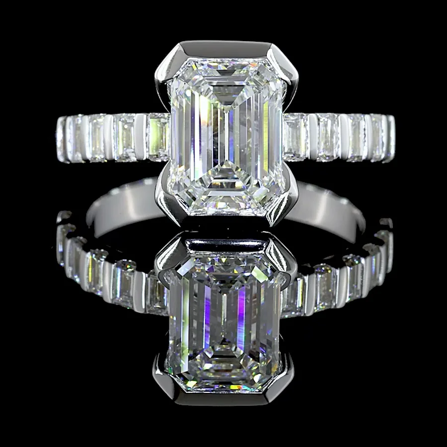 Emerald Cut Hidden Halo Ring, 2.5 ct