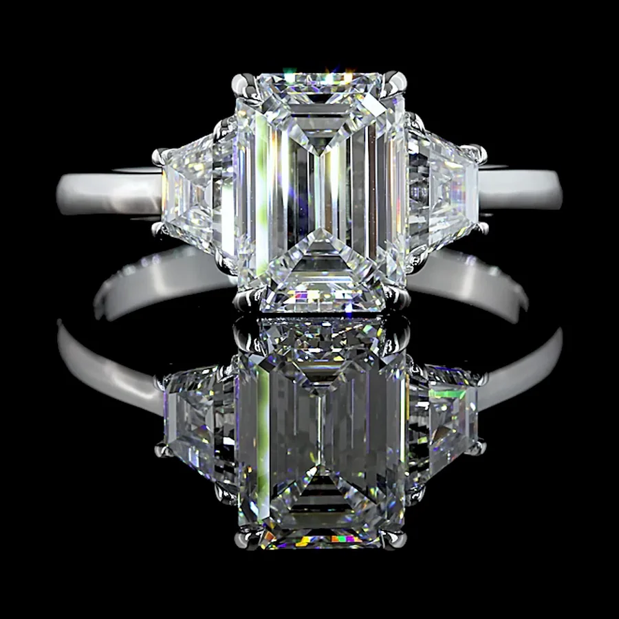 Emerald Cut Three Stone Ring, 2.5 ct